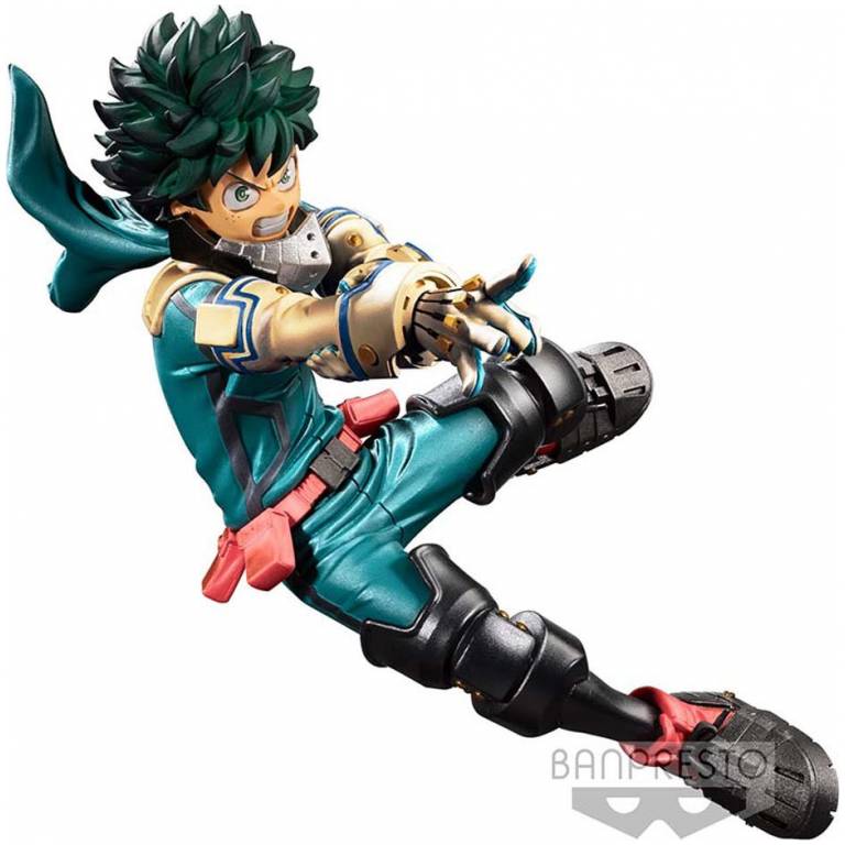 IZUKU MIDORIYA LANZANDO PATADA -TRAJE VERDE MY HERO ACADEMIA BANPRESTO 3.9 PULGADAS