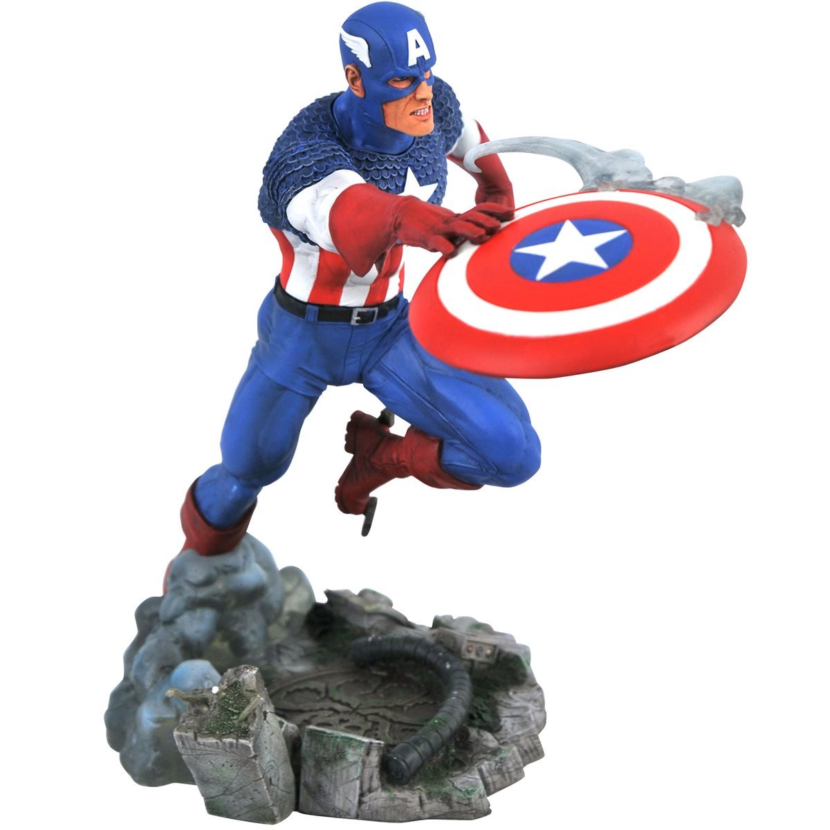 CAPTAIN AMERICA SOBRE ROCA CON UN PIE CON ESCUDO MARVEL GALLERY DIAMOND SELECT TOYS 9.84 PULGADAS