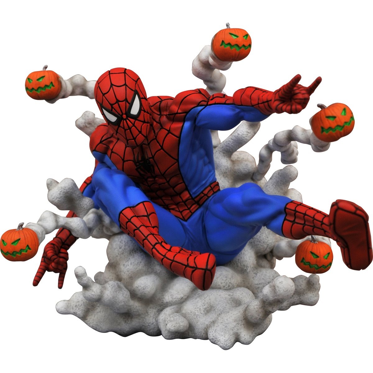 SPIDER MAN LANZANDO CALABAZAS MARVEL GALLERY DIAMOND SELECT TOY 9.17 PULGADAS