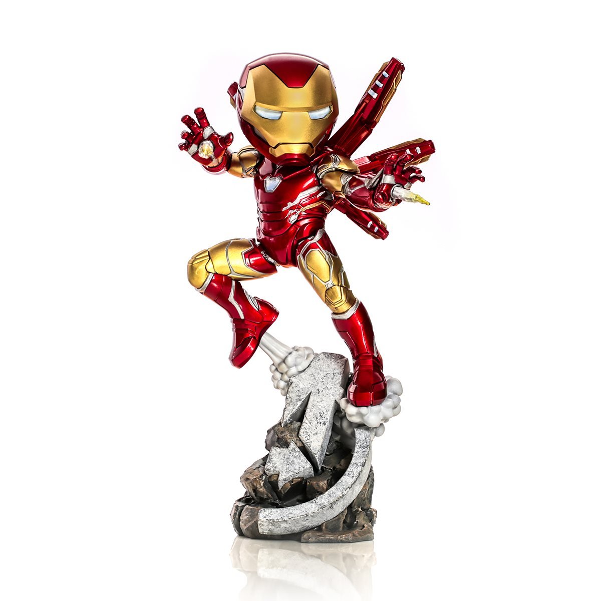 IRON MAN MINICO SOBRE ROCA LANZANDO RAYOS AVENGERS: ENDGAME IRON STUDIO 5.91 PULGADAS
