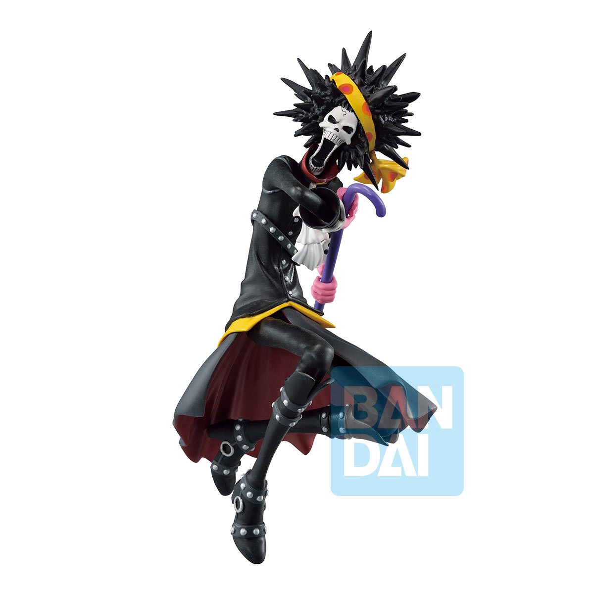 BROOK SALTANDO CON BASTON MORADO Y CHAQUETA NEGRA ONE PIECE BANDAI 9.1 PULGADAS