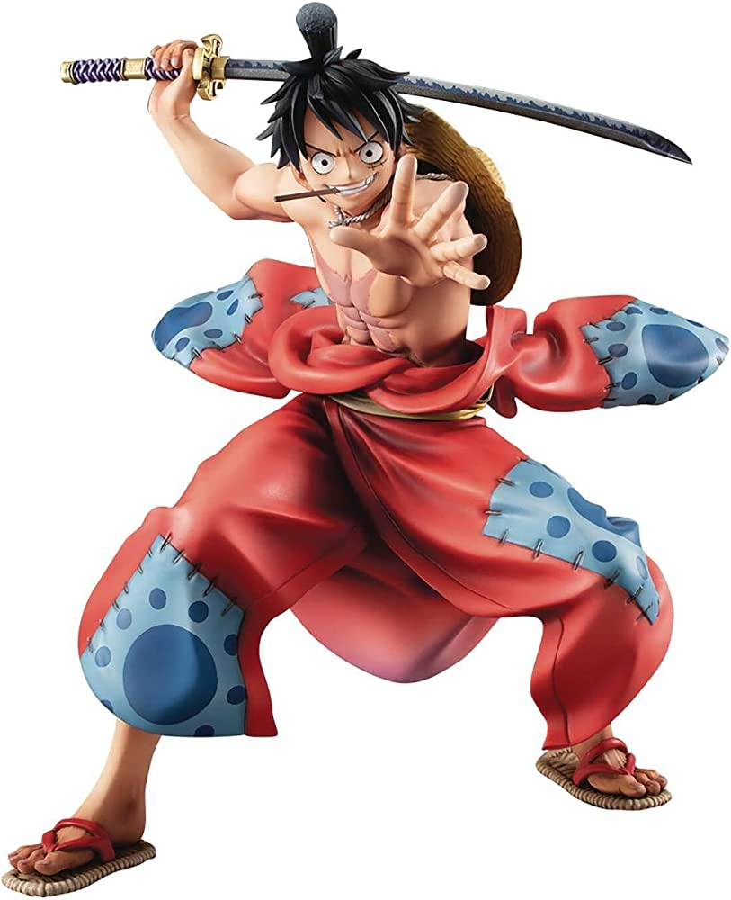 MONKEY D. LUFFY CON ESPADA Y KIMONO ROJO Y AZUL ONE PIECE MEGAHOUSE 7 PULGADAS